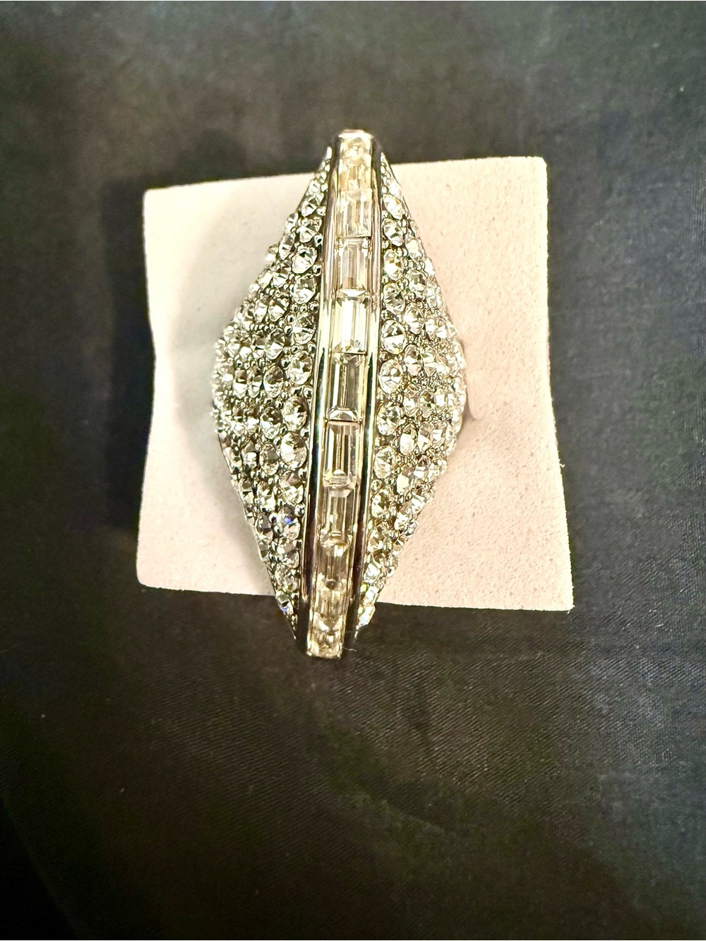 Camille Lucie Vintage New Old Deadstock Silver Tone Pavé Crystal Baguette Ring 7